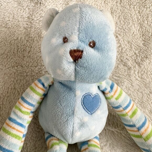 Baby Ganz Softies Bear Blue Surf Polka Dots Stripes Heart On Chest - Picture 2 of 6